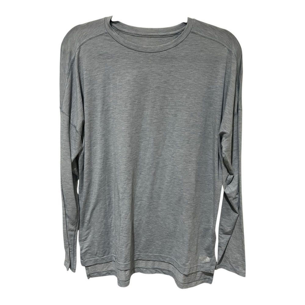 The North Face Top Women L Gray Blue Stretch Base Layer Outdoor Casual Hiking